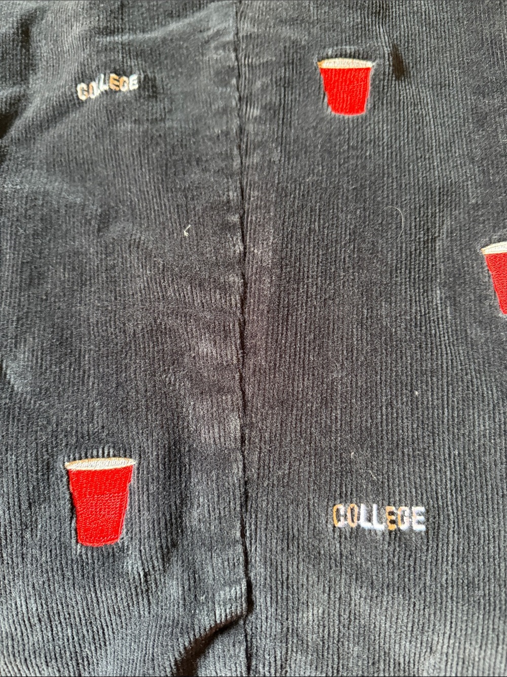 Castaway rich Navy Corduroy Pants with Red Cup Embroidery. Like New. Rich color